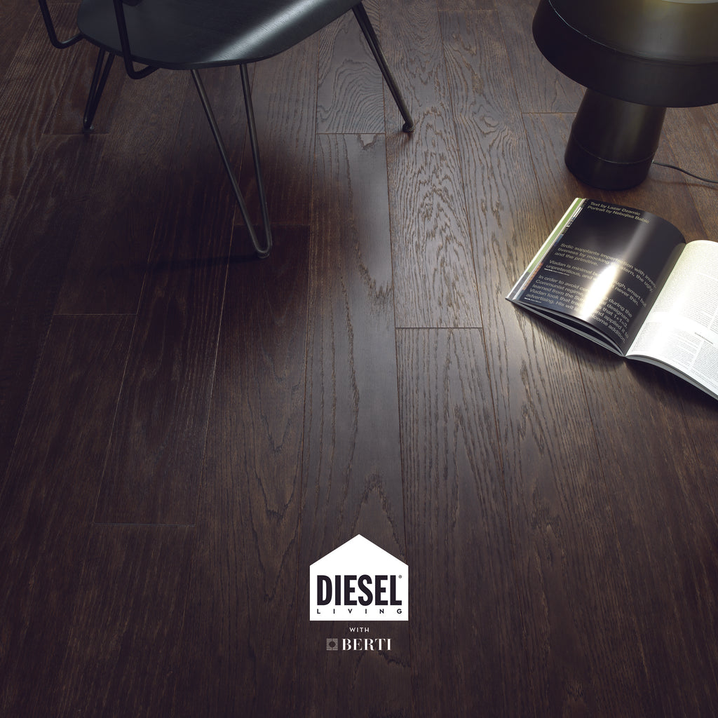 Luxury Native Dark parquet flooring by Diesel Living, showcasing a deep chocolate oak finish.
