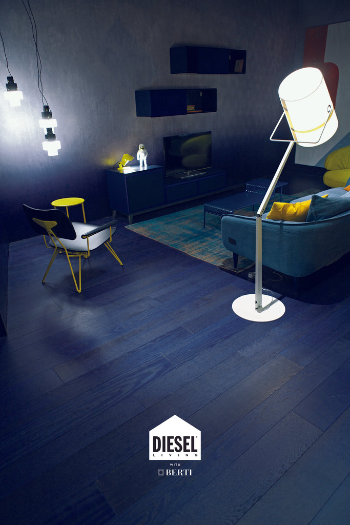 Diesel Living True Indigo Flooring by Berti Mister Mann Australia. Modern cool blue denim vibes on Italian oak flooring. Make a statement with your flooring.