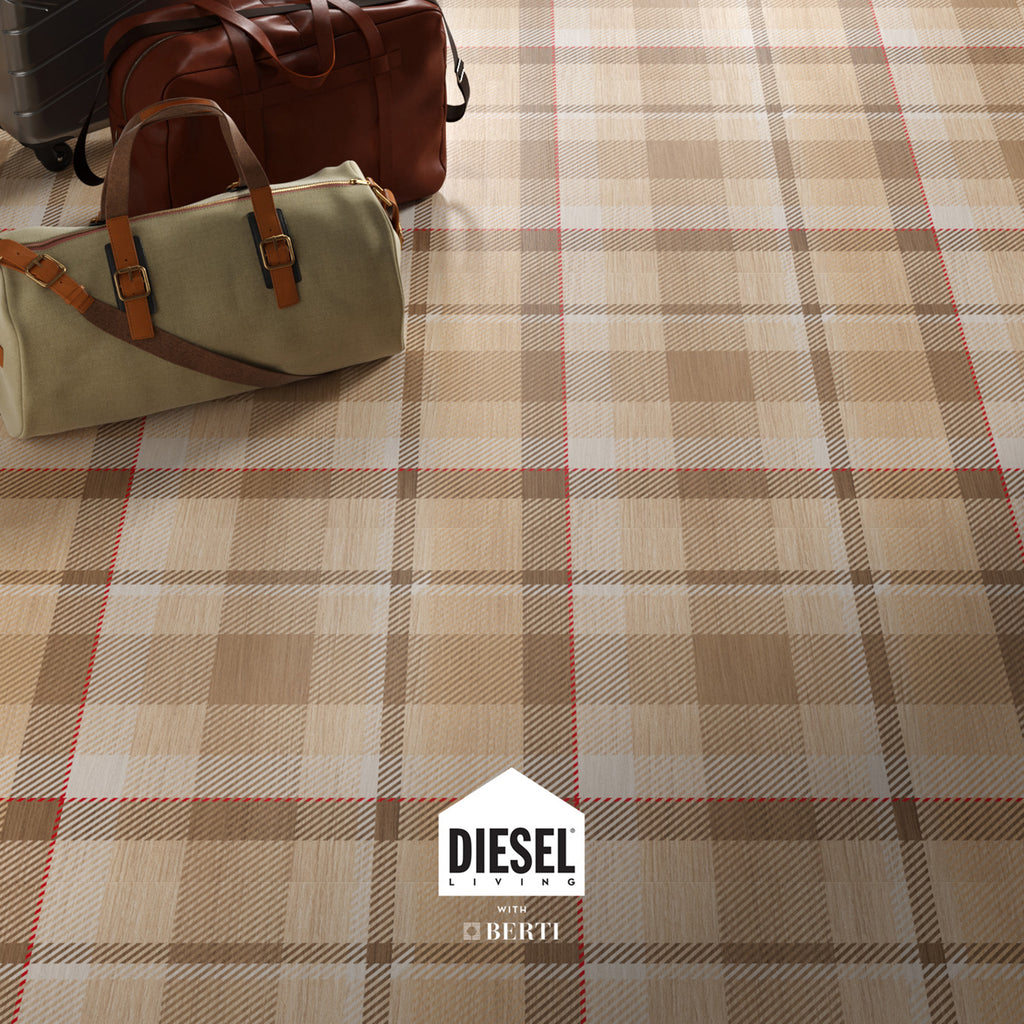 Tartan Wood Neutral flooring by Diesel Living with Berti, showcasing a stylish plaid design perfect for modern interiors.